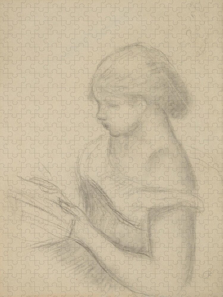 19th Century Art Jigsaw Puzzle featuring the drawing A Girl Reading by Auguste Renoir