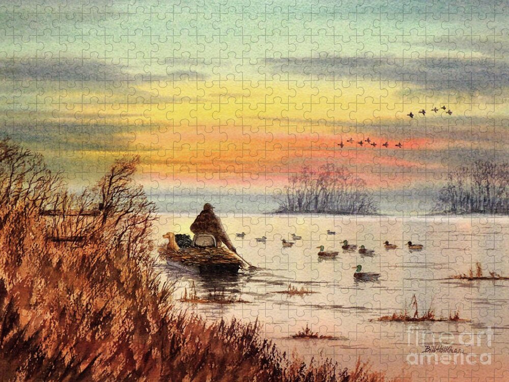 Duck Hunting Jigsaw Puzzle featuring the painting A Great Day For Duck Hunting by Bill Holkham