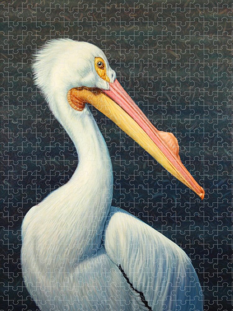 Pelican Jigsaw Puzzle featuring the painting A Great White American Pelican by James W Johnson
