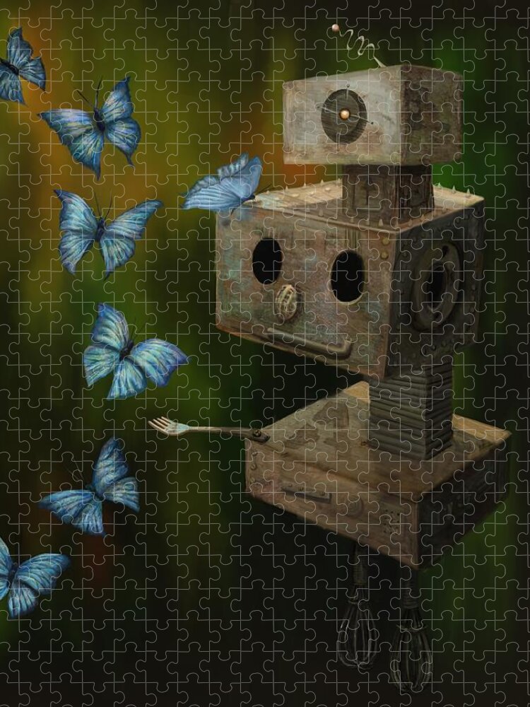 Robot Jigsaw Puzzle featuring the digital art A Little Curiosity by Catherine Swenson