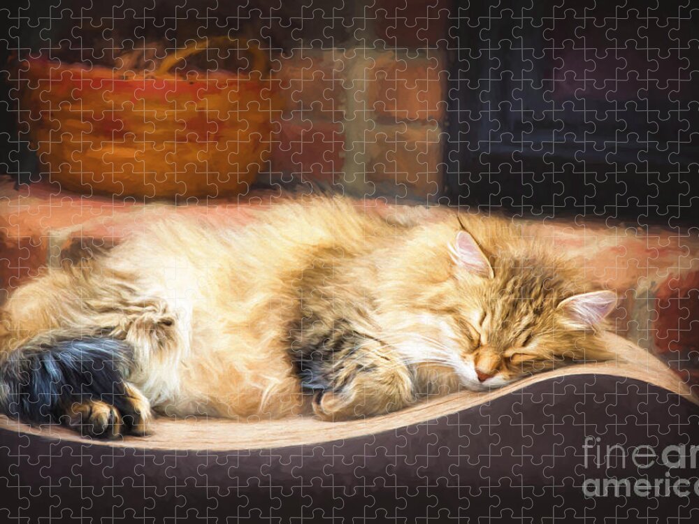 Cat Jigsaw Puzzle featuring the digital art A Long Winter's Nap by Sharon McConnell