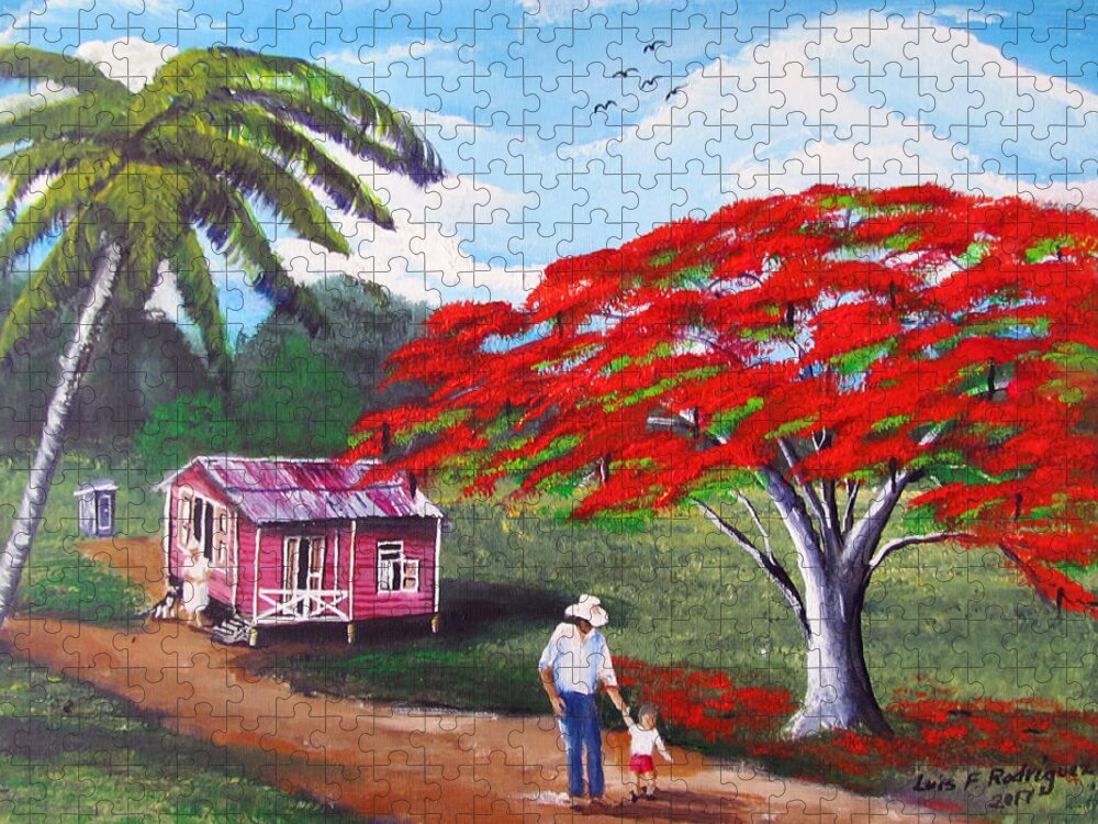 Flamboyan Jigsaw Puzzle featuring the painting A Memorable Walk by Luis F Rodriguez