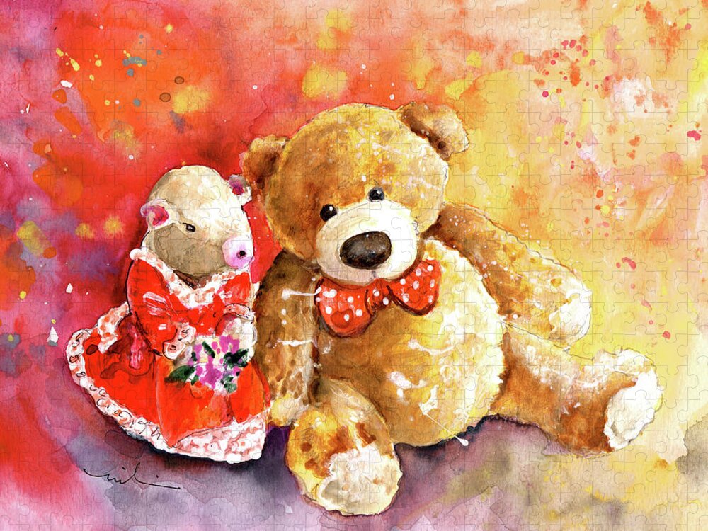 Truffle Mcfurry Jigsaw Puzzle featuring the painting A Mouse And A Bear In Love by Miki De Goodaboom