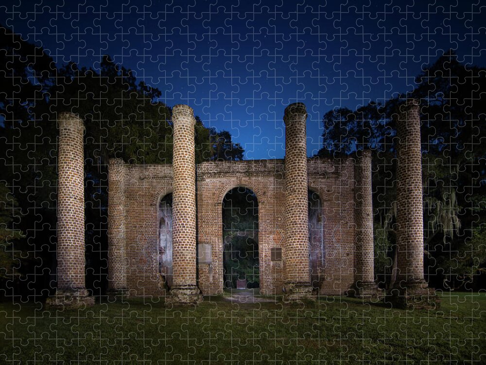 Old Sheldon Church Jigsaw Puzzle featuring the photograph A Night at Old Sheldon Church by Mark Andrew Thomas