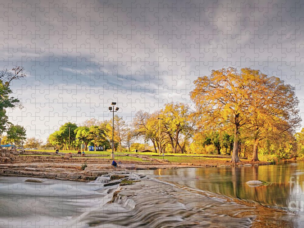 San Marcos Jigsaw Puzzle featuring the photograph A Peaceful Fall Afternoon at Rio Vista Dam Park - San Marcos Hays County Texas Hill Country by Silvio Ligutti
