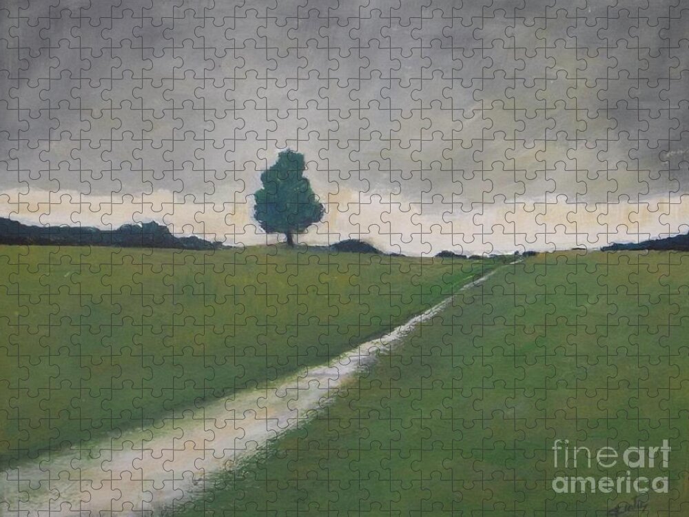 Green Landscape Jigsaw Puzzle featuring the painting A Quiet Afternoon by Vesna Antic