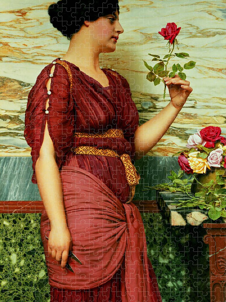Red Jigsaw Puzzle featuring the painting A Red Rose  by John William Godward