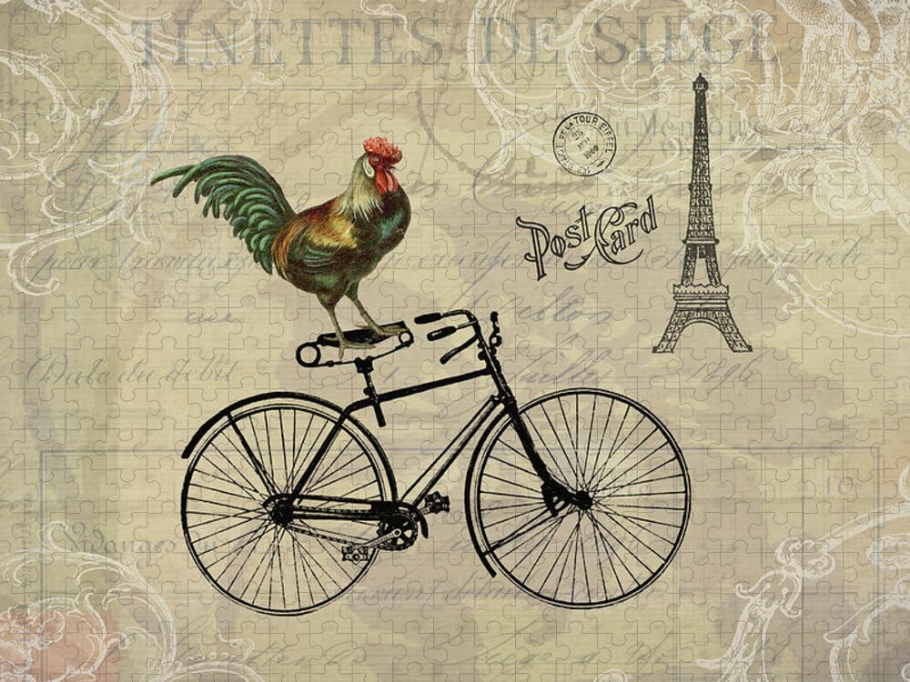 Roosters Jigsaw Puzzle featuring the digital art A Rooster in Paris by Peggy Collins