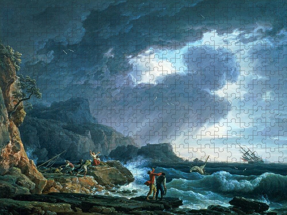 A Seastorm Jigsaw Puzzle featuring the painting A Seastorm by Claude Joseph Vernet