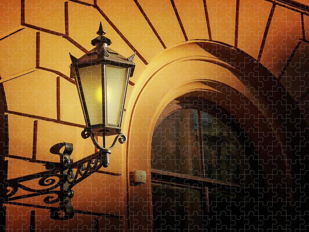 Street Lamp Jigsaw Puzzle featuring the photograph A Street Lamp in Lisbon Portugal by Carol Japp