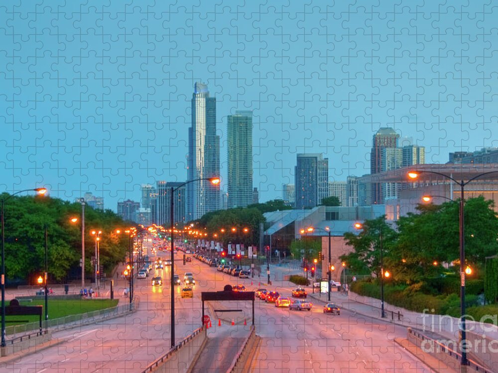 Chicago Jigsaw Puzzle featuring the photograph A View of Columbus Drive in Chicago by David Levin