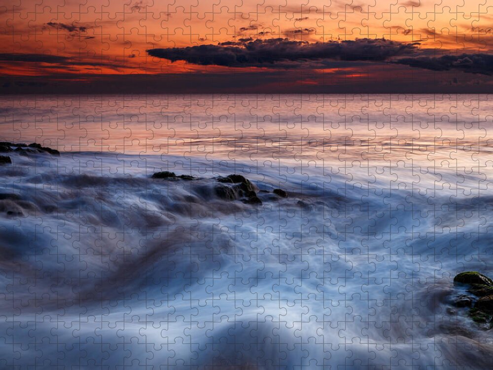 Sunset Jigsaw Puzzle featuring the photograph A Wave At Sunset by Robert Caddy