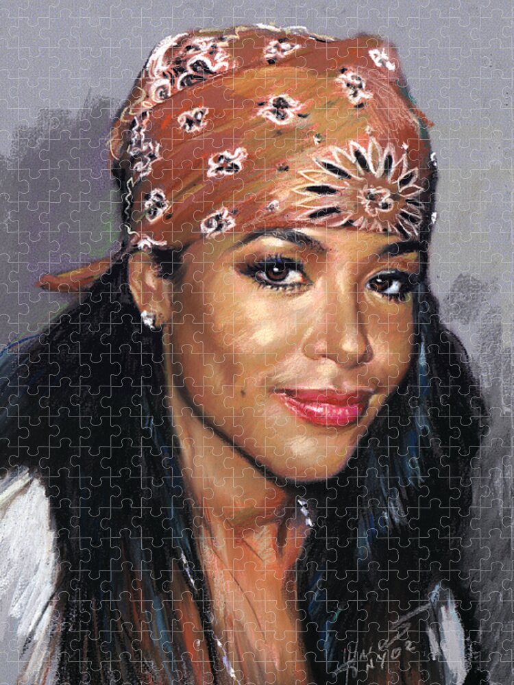 Aaliyah Dana Haughton Jigsaw Puzzle featuring the pastel Aaliyah Dana Haughton by Ylli Haruni