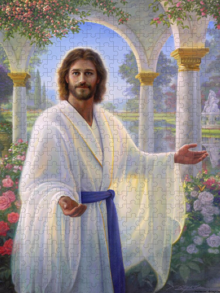 Jesus Jigsaw Puzzle featuring the painting Abide With Me by Greg Olsen