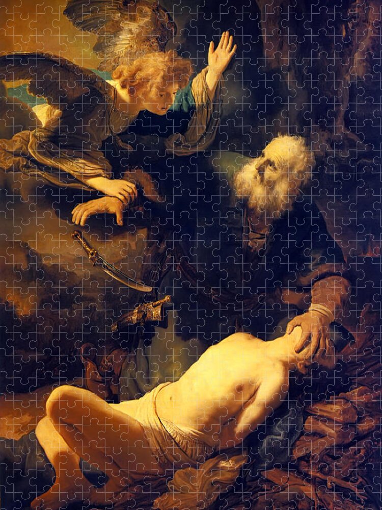 Rembrandt Van Rijn Jigsaw Puzzle featuring the painting Abraham And Isaac by Troy Caperton