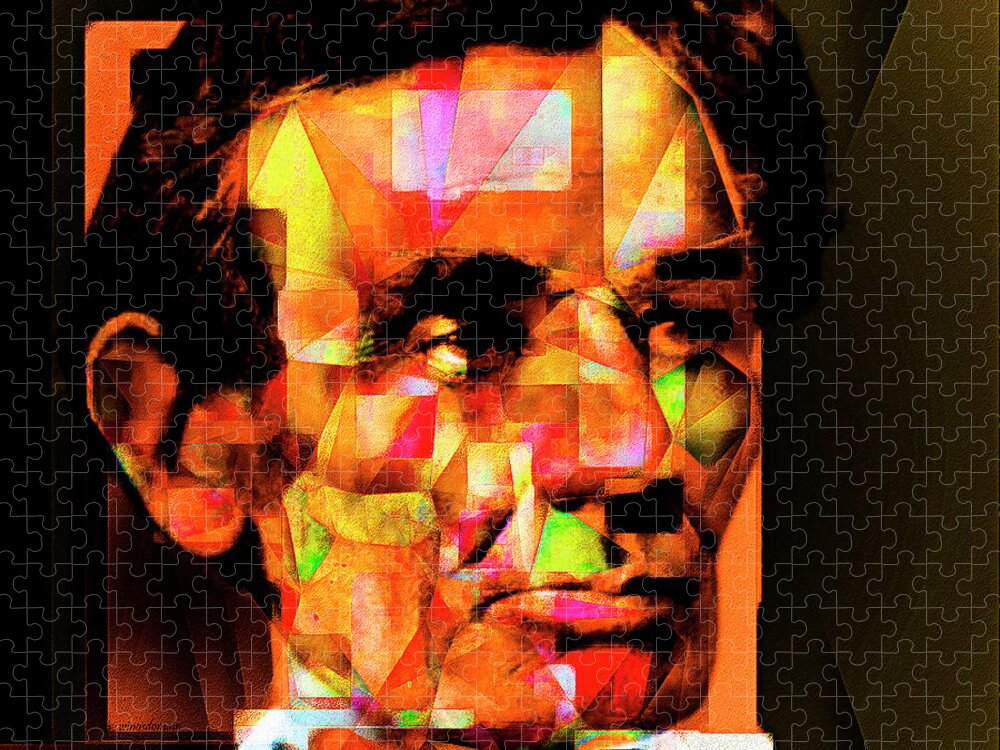 Wingsdomain Jigsaw Puzzle featuring the photograph Abraham Lincoln in Abstract Cubism 20170402 square by Wingsdomain Art and Photography