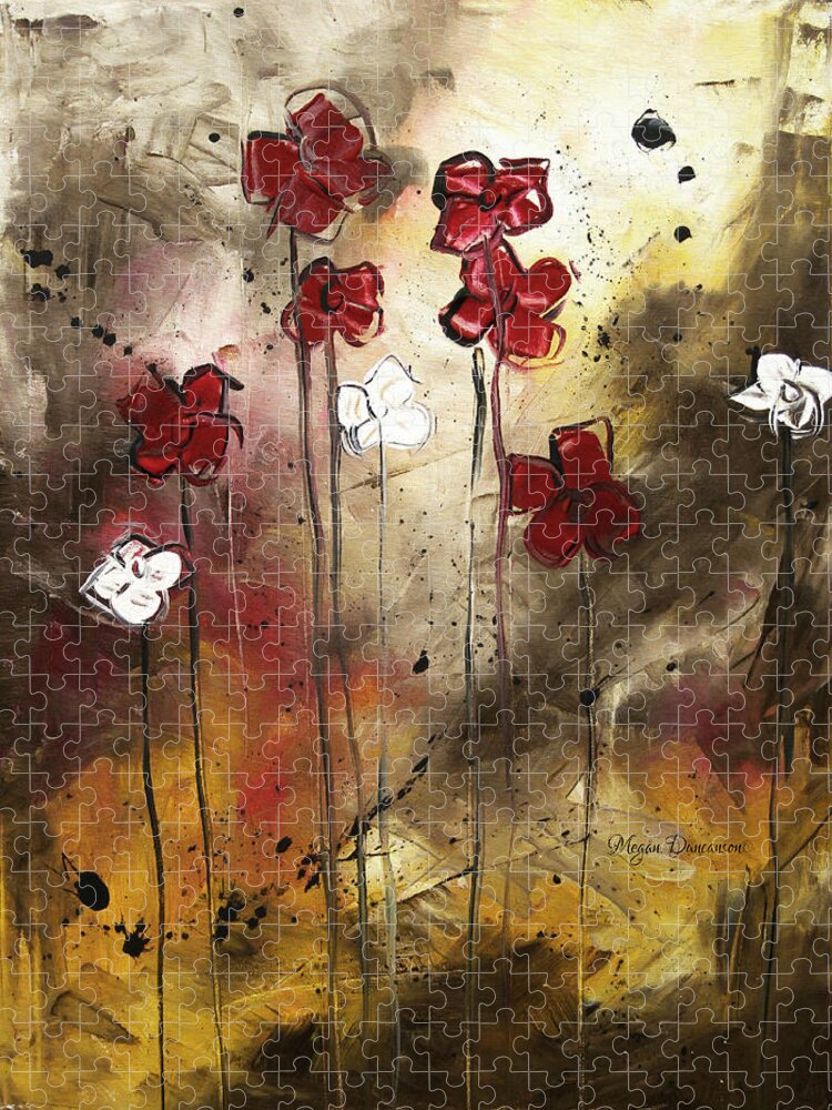 Abstract Jigsaw Puzzle featuring the painting Abstract Art Original Flower Painting FLORAL ARRANGEMENT by MADART by Megan Duncanson