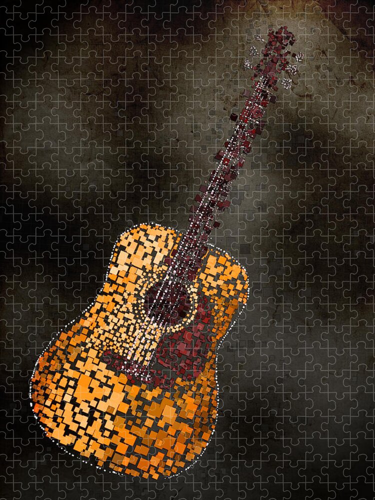 Guitar Jigsaw Puzzle featuring the mixed media Abstract Guitar by Michael Tompsett