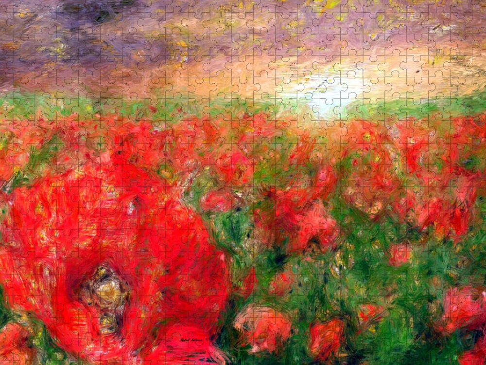 Rafael Salazar Jigsaw Puzzle featuring the mixed media Abstract Landscape of Red Poppies by Rafael Salazar