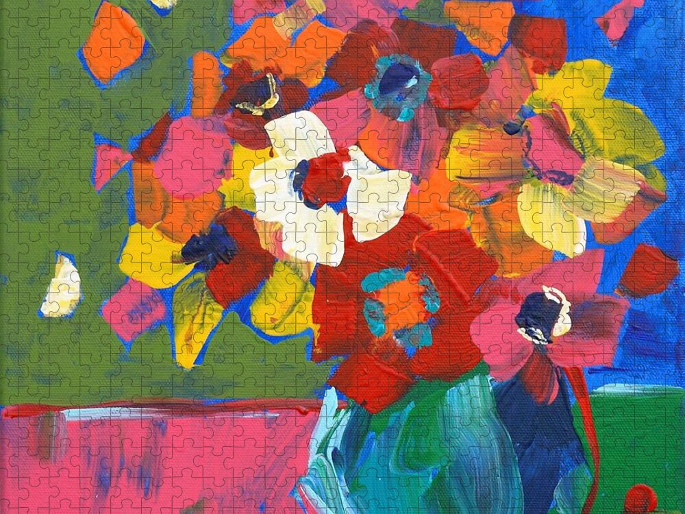 Abstract Jigsaw Puzzle featuring the painting Abstract Vase by Terri Einer