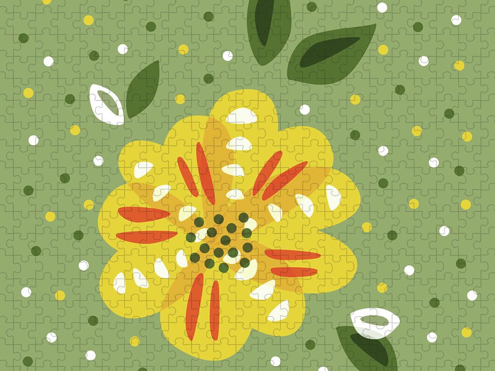 Flower Jigsaw Puzzle featuring the digital art Abstract Yellow Primrose Flower by Boriana Giormova