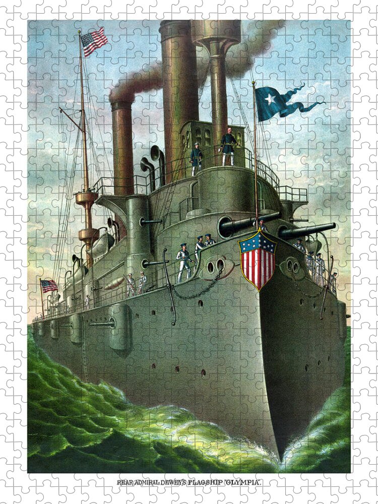 George Dewey Jigsaw Puzzle featuring the painting Admiral Dewey's Flagship Olympia by War Is Hell Store
