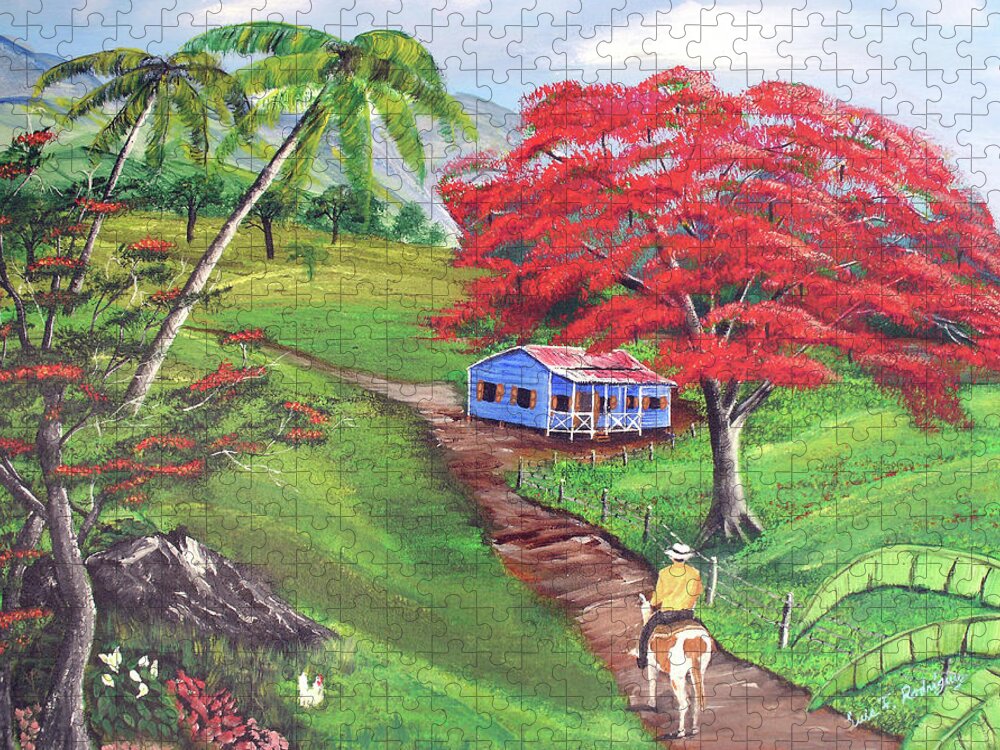 Meaito Jigsaw Puzzle featuring the painting Admirando El Campo by Luis F Rodriguez