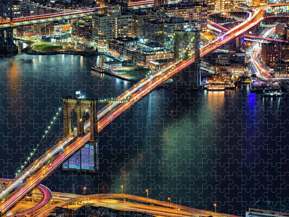 Aerial Jigsaw Puzzle featuring the photograph Aerial Brooklyn Bridge by Mihai Andritoiu