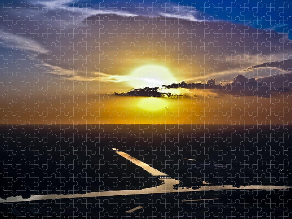 Aerial Jigsaw Puzzle featuring the photograph Aerial Sunset Over Canal by Carolyn Marshall