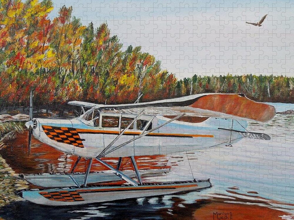 Aeronca Chief Float Plane Jigsaw Puzzle featuring the painting Aeronca Super Chief 0290 by Marilyn McNish
