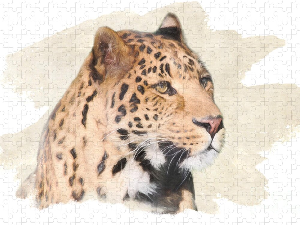 Leopard Jigsaw Puzzle featuring the digital art African Leopard Portrait by Jayne Carney