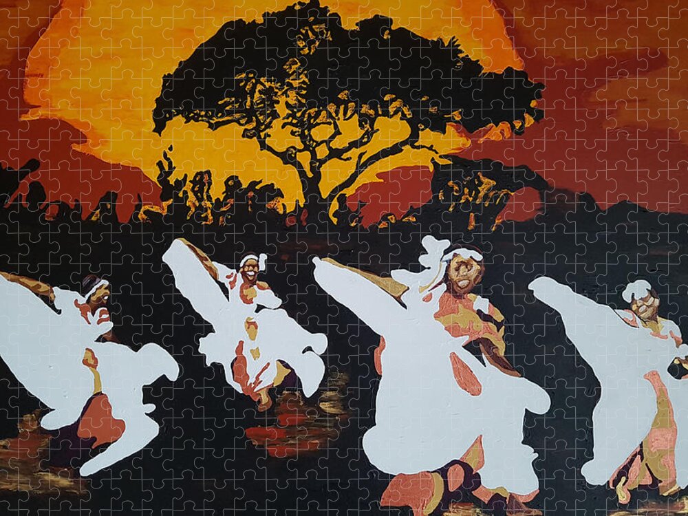 Afro Jigsaw Puzzle featuring the painting Afro Carib Dance by Rachel Natalie Rawlins
