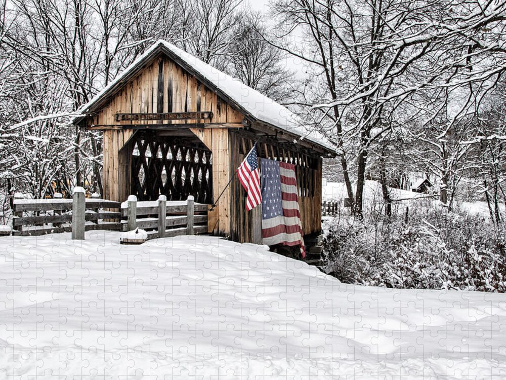 Nh Jigsaw Puzzle featuring the photograph After A Winter Snow Storm Cilleyville Covered Bridge by Betty Pauwels