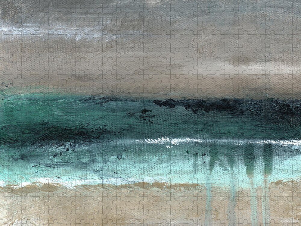 Beach Jigsaw Puzzle featuring the mixed media After The Storm 2- Abstract Beach Landscape by Linda Woods by Linda Woods