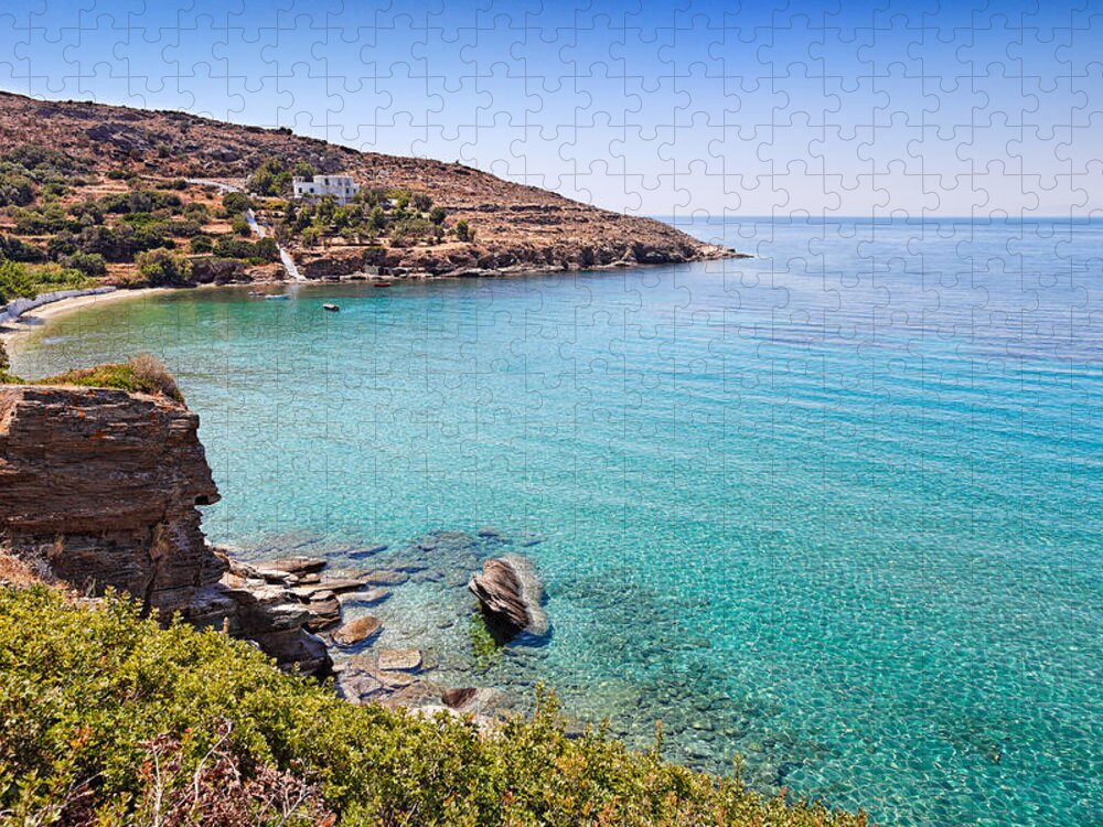 Agia Jigsaw Puzzle featuring the photograph Agia Marina beach in Andros - Greece by Constantinos Iliopoulos