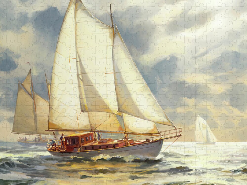 Sailboat Jigsaw Puzzle featuring the painting Ahead of the Storm by Steve Henderson
