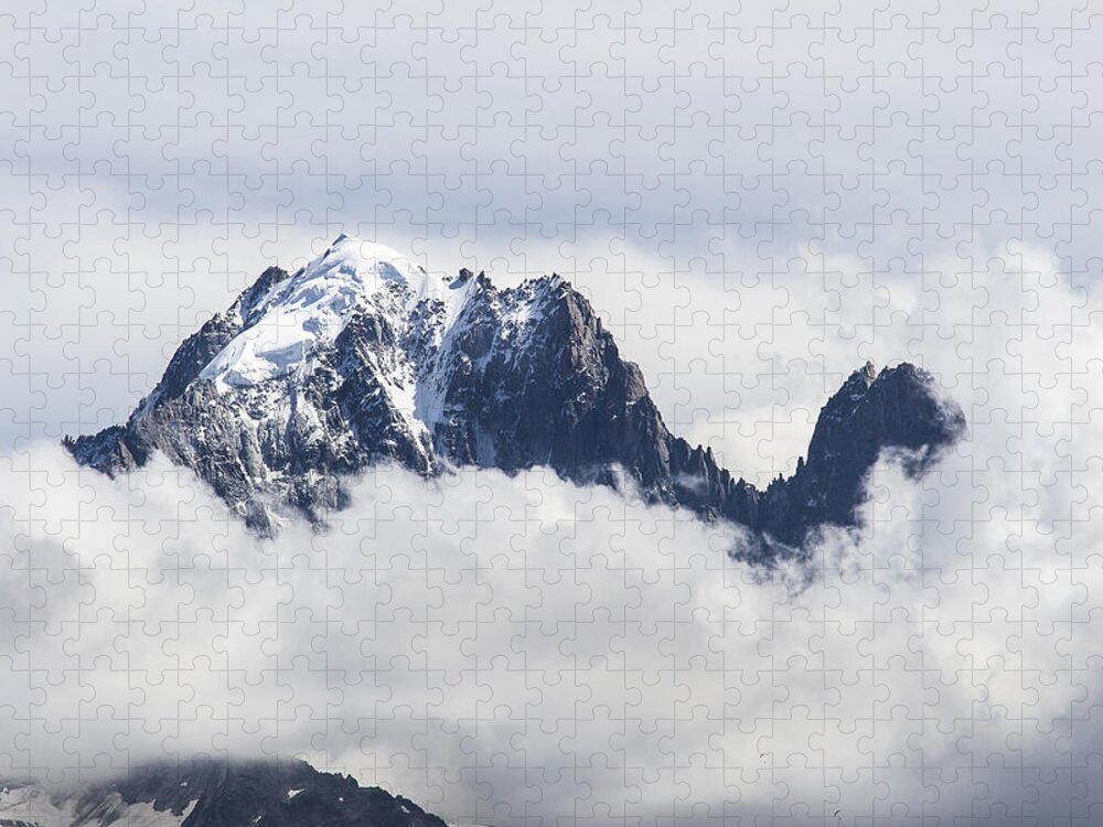 Mountain Landscape Jigsaw Puzzle featuring the photograph Aiguille Verte and Aiguille du Dru in the clouds - Chamonix - French Alps by Paul MAURICE