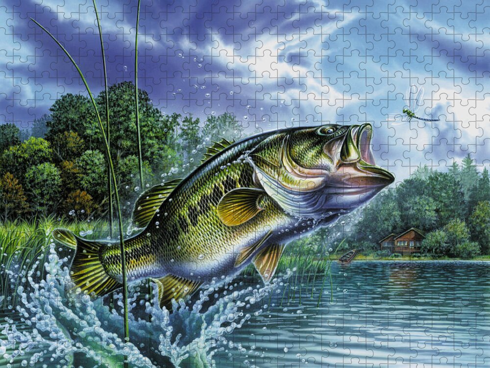 Airborne Bass Jigsaw Puzzle featuring the painting Airborne Bass by JQ Licensing