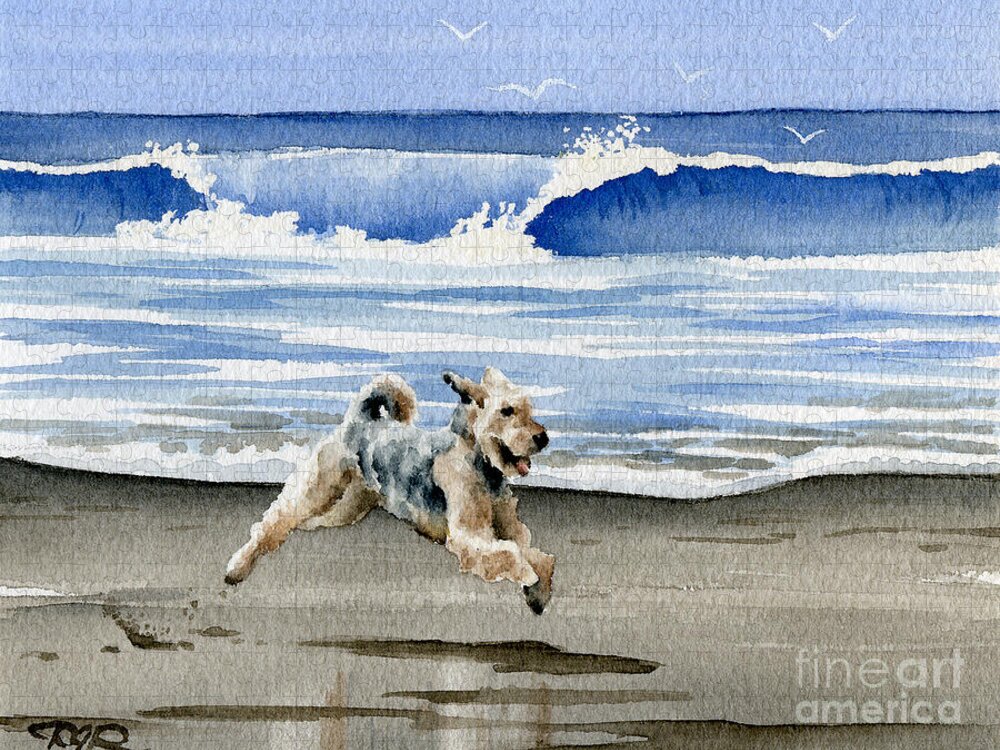 Airedale Jigsaw Puzzle featuring the painting Airedale Terrier At The Beach by David Rogers