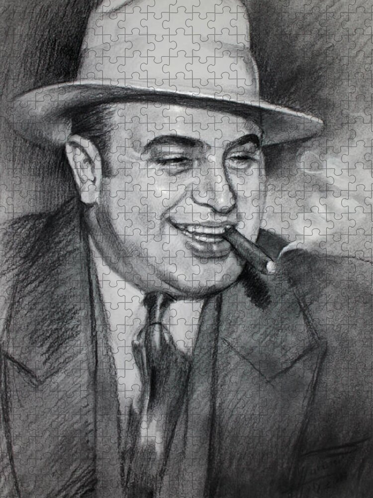 Al Capone Jigsaw Puzzle featuring the drawing Al Capone by Ylli Haruni