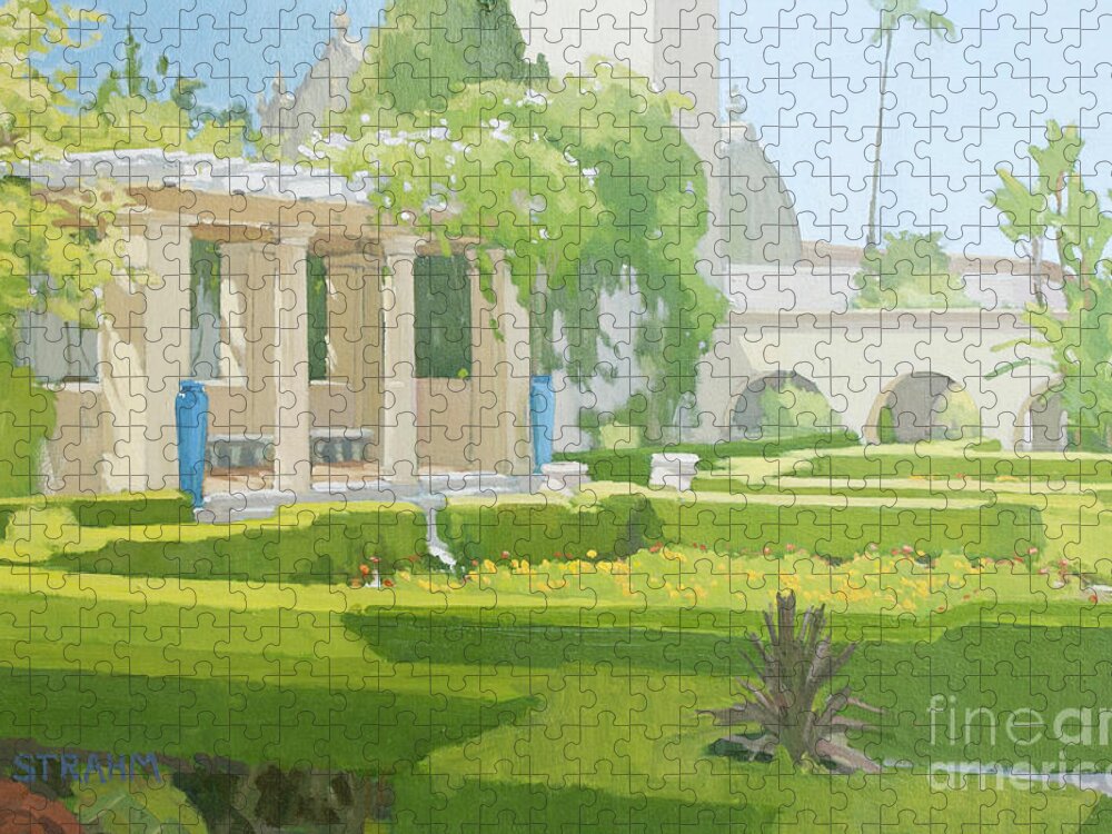 Alcazar Garden Jigsaw Puzzle featuring the painting Alcazar Garden Balboa Park San Diego California by Paul Strahm