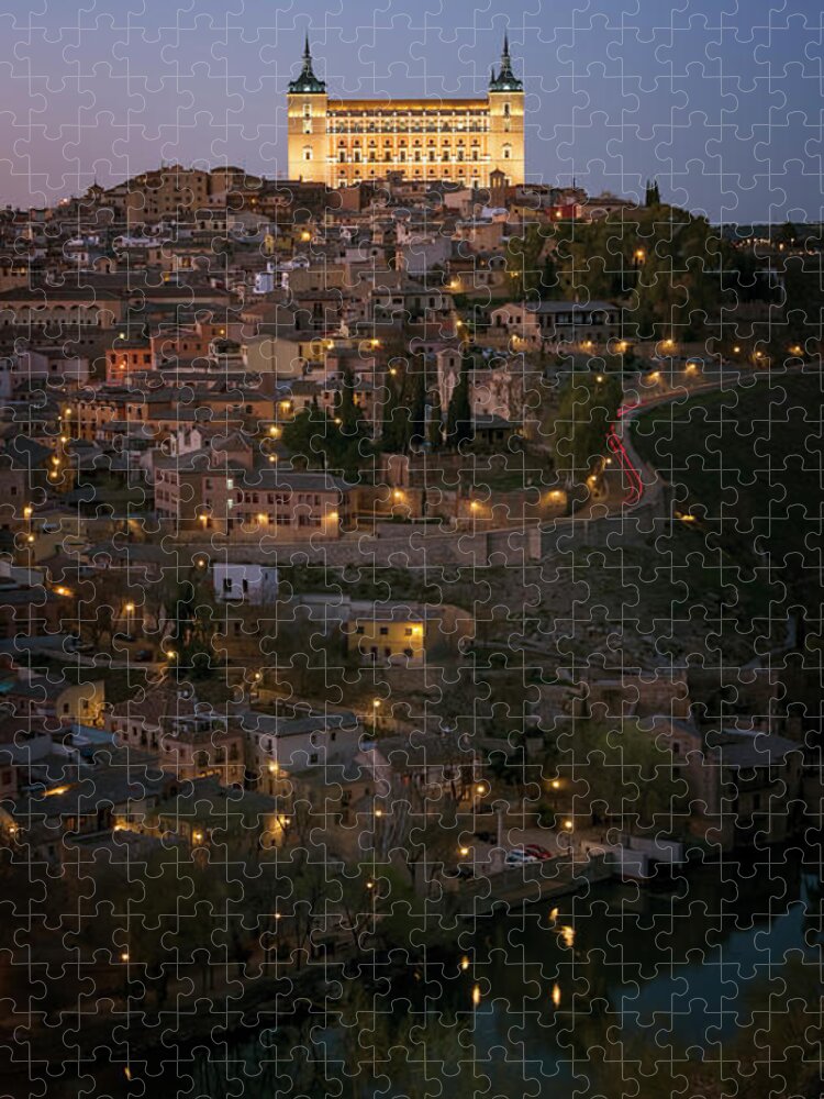 Joan Carroll Jigsaw Puzzle featuring the photograph Alcazar Night Toledo Spain by Joan Carroll