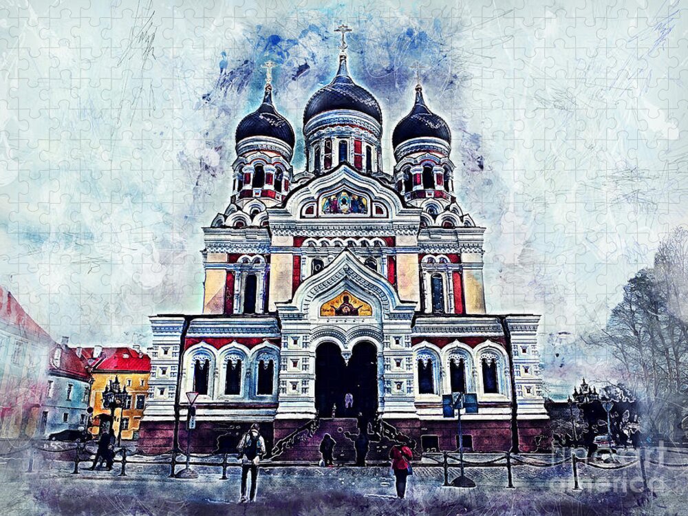Alexander Nevsky Cathedral Jigsaw Puzzle featuring the painting Alexander Nevsky Cathedral by Justyna Jaszke JBJart