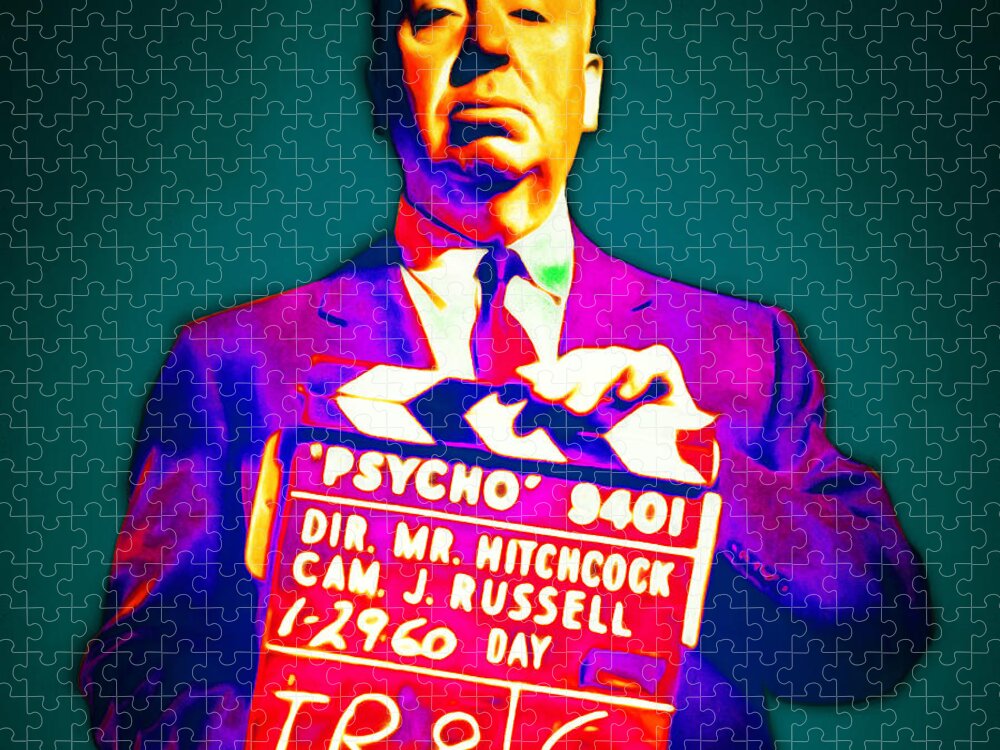 Wingsdomain Jigsaw Puzzle featuring the photograph Alfred Hitchcock Psycho 20151218 square by Wingsdomain Art and Photography