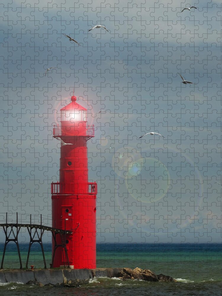Lighthouse Jigsaw Puzzle featuring the photograph Algoma Pierhead Light by David T Wilkinson