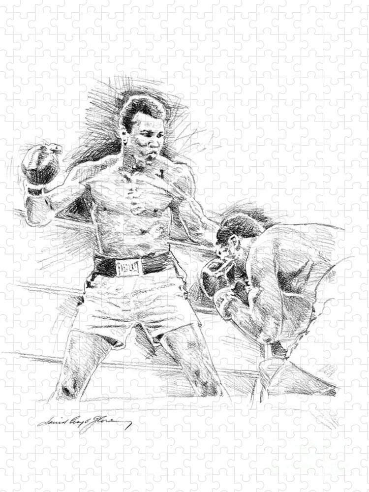 Ali Jigsaw Puzzle featuring the drawing Ali and Frazier by David Lloyd Glover