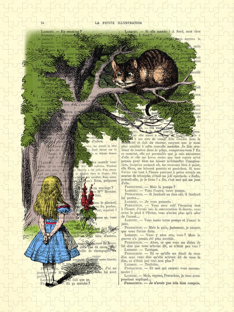 Alice In Wonderland Jigsaw Puzzle featuring the digital art Alice in wonderland and cheshire cat by Madame Memento