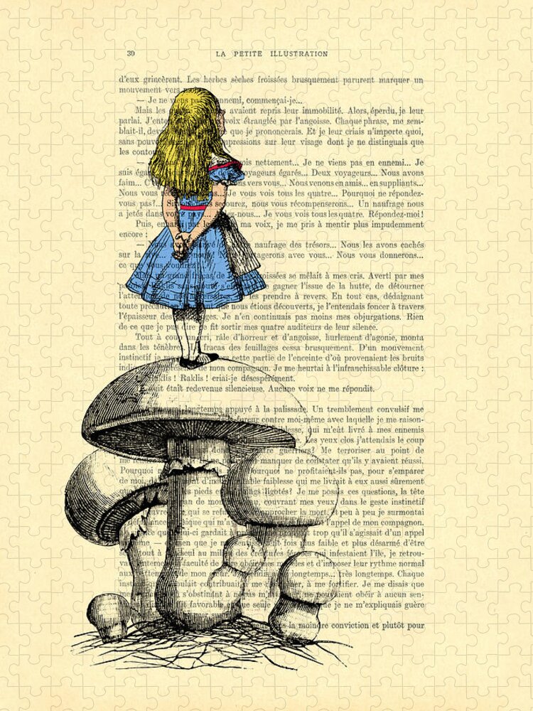 Alice in wonderland standing on giant mushroom Jigsaw Puzzle by Madame  Memento - Pixels