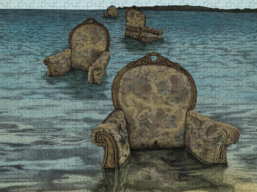Chairs Water Ocean Jigsaw Puzzle featuring the drawing Alices Tears by Meg Shearer