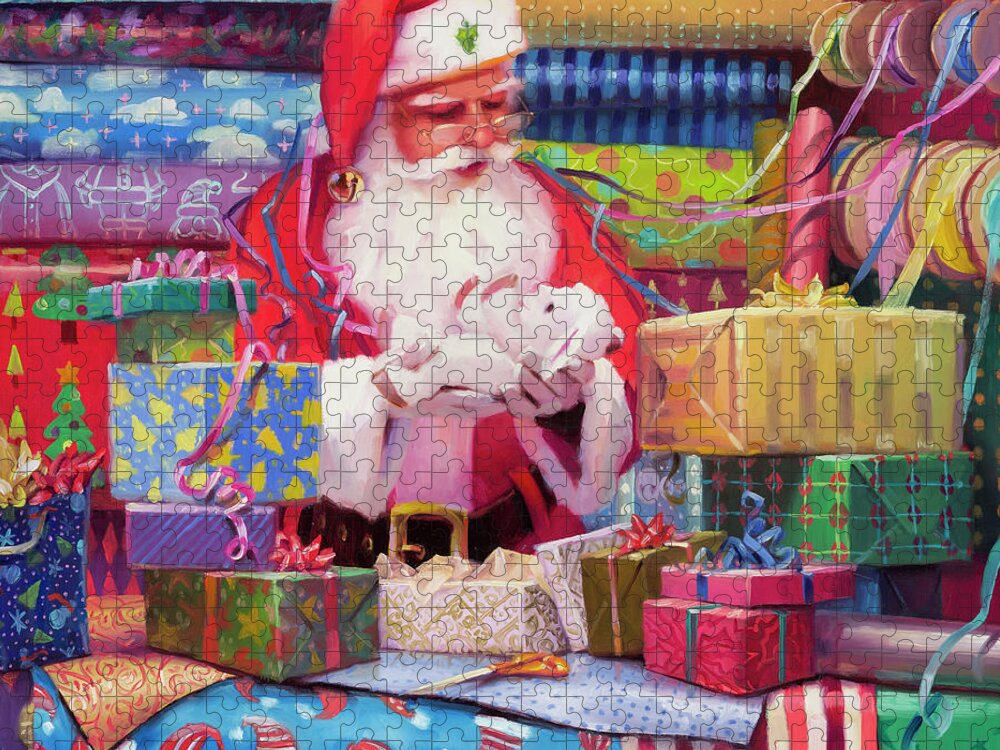 Santa Jigsaw Puzzle featuring the painting All Wrapped Up by Steve Henderson